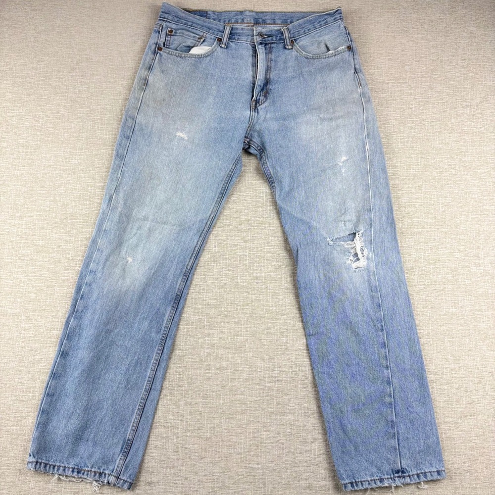 Levis 505 Mens 33x32 Heavy Distress Jeans Thigh Fade ** Vintage Style ** Denim